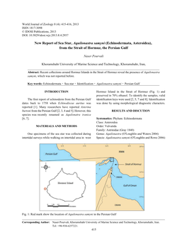New Report of Sea Star, Aquilonastra Samyni (Echinodermata, Asteroidea), from the Strait of Hormuz, the Persian Gulf