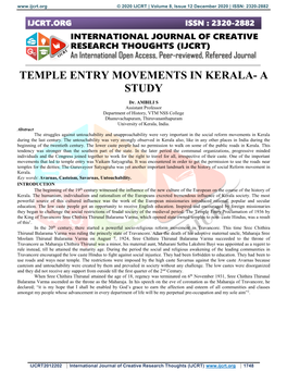 Temple Entry Movements in Kerala- a Study