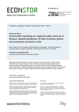 Government Spending on Regional Public Services in Greece: Spatial Distribution of Their Evolution Before and During the Economic Crisis