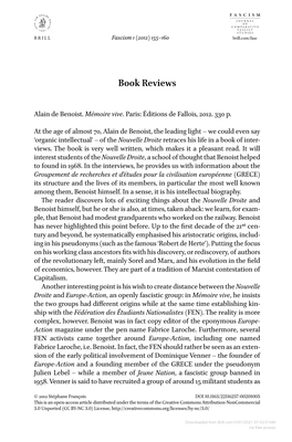 Downloaded from Brill.Com10/01/2021 07:43:01AM Via Free Access 156 Book Reviews / Fascism 1 (2012) 155–160 Well As Some 60 Active Sympathisers from 1957 Onwards