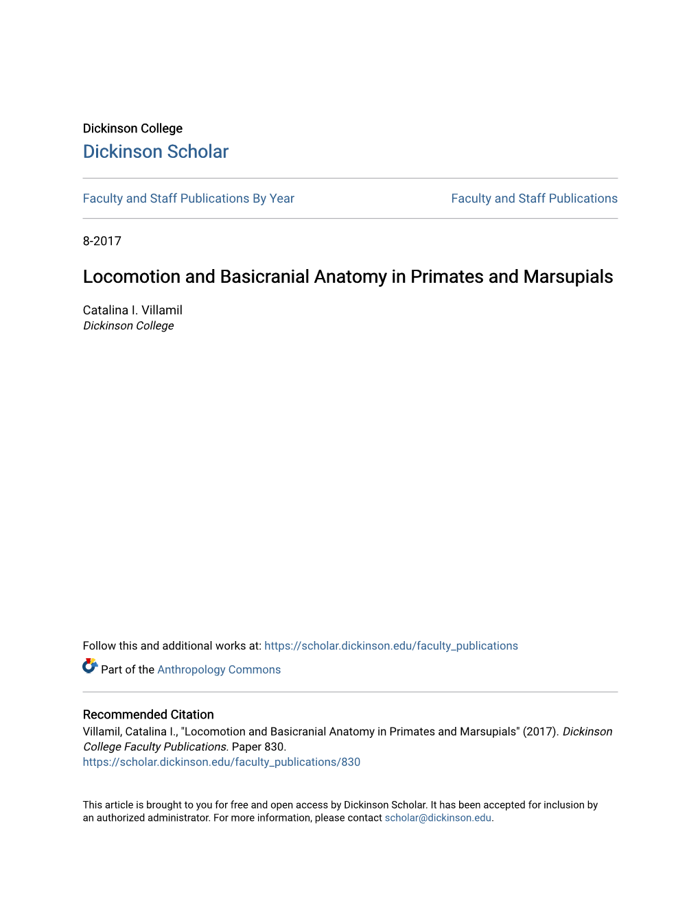 Locomotion and Basicranial Anatomy in Primates and Marsupials