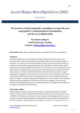 Institutionalized Laestadianism and the Use of Digital Media