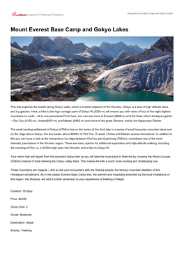 Mount Everest Base Camp and Gokyo Lakes Langtang Ri Trekking & Expedition