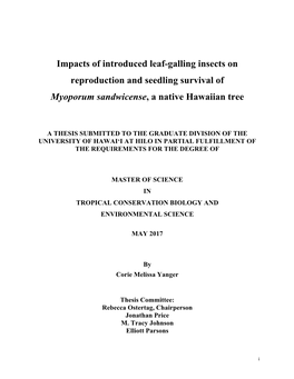 Impacts of Introduced Leaf-Galling Insects on Reproduction and Seedling Survival of Myoporum Sandwicense, a Native Hawaiian Tree