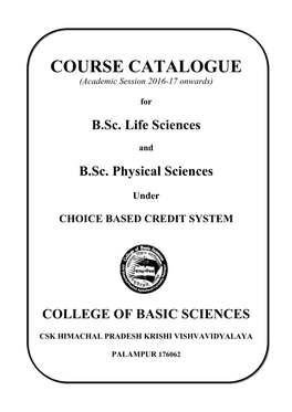 COURSE CATALOGUE (Academic Session 2016-17 Onwards)