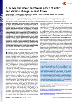 A 17-My-Old Whale Constrains Onset of Uplift and Climate Change in East Africa