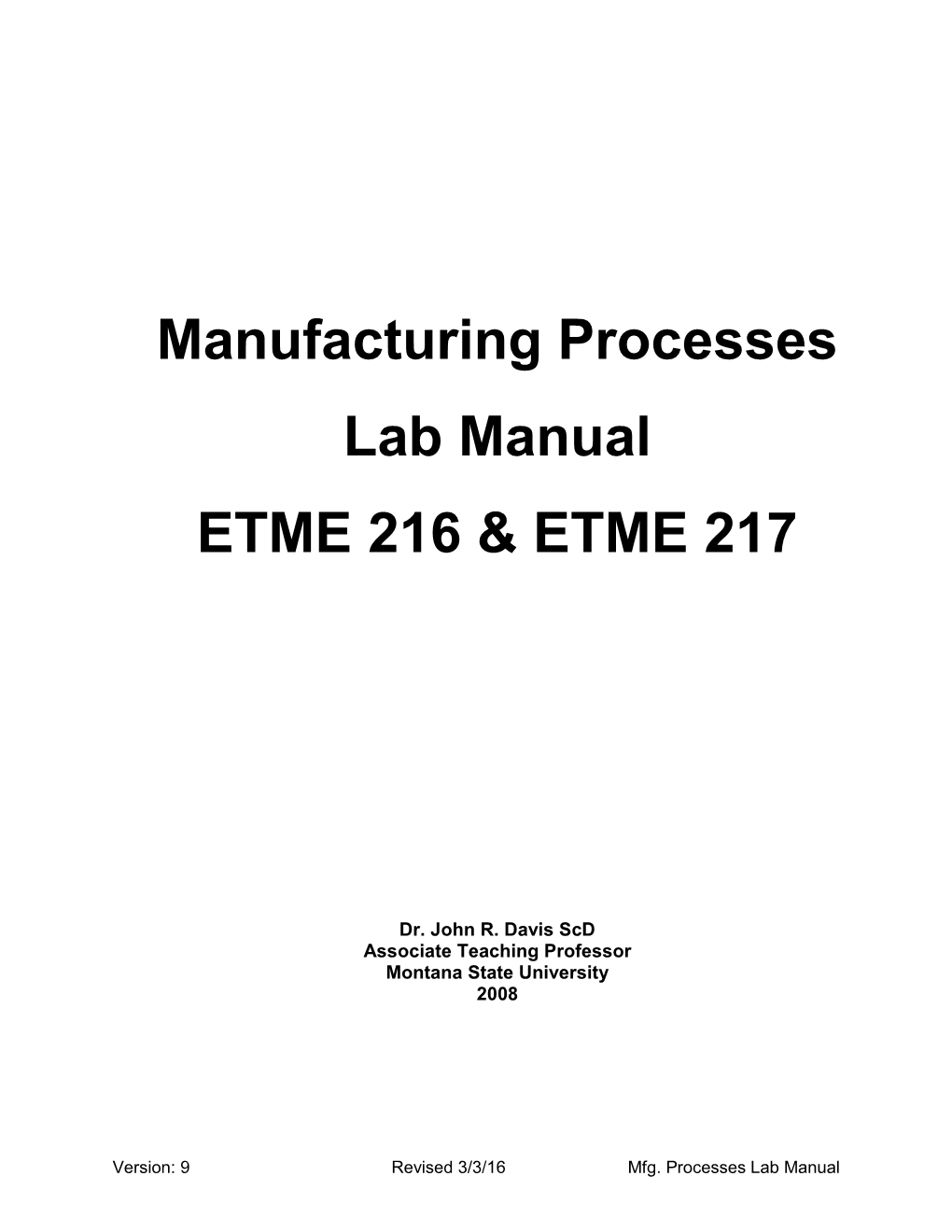 Manufacturing Processes Lab Manual ETME 216 & ETME