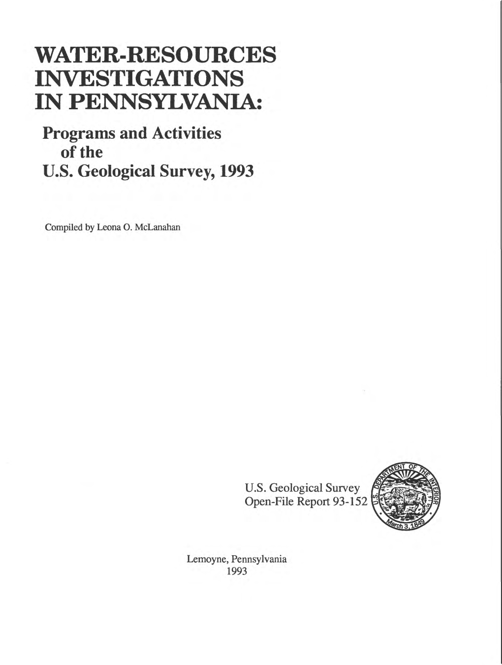 WATER-RESOURCES INVESTIGATIONS in PENNSYLVANIA: Programs and Activities of the U.S
