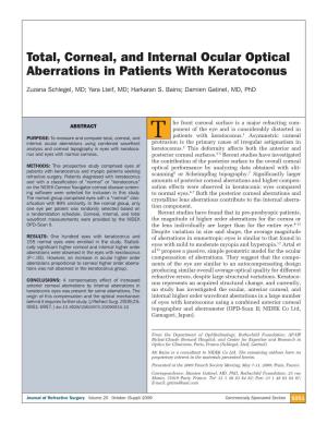 Total, Corneal, and Internal Ocular Optical Aberrations in Patients with Keratoconus