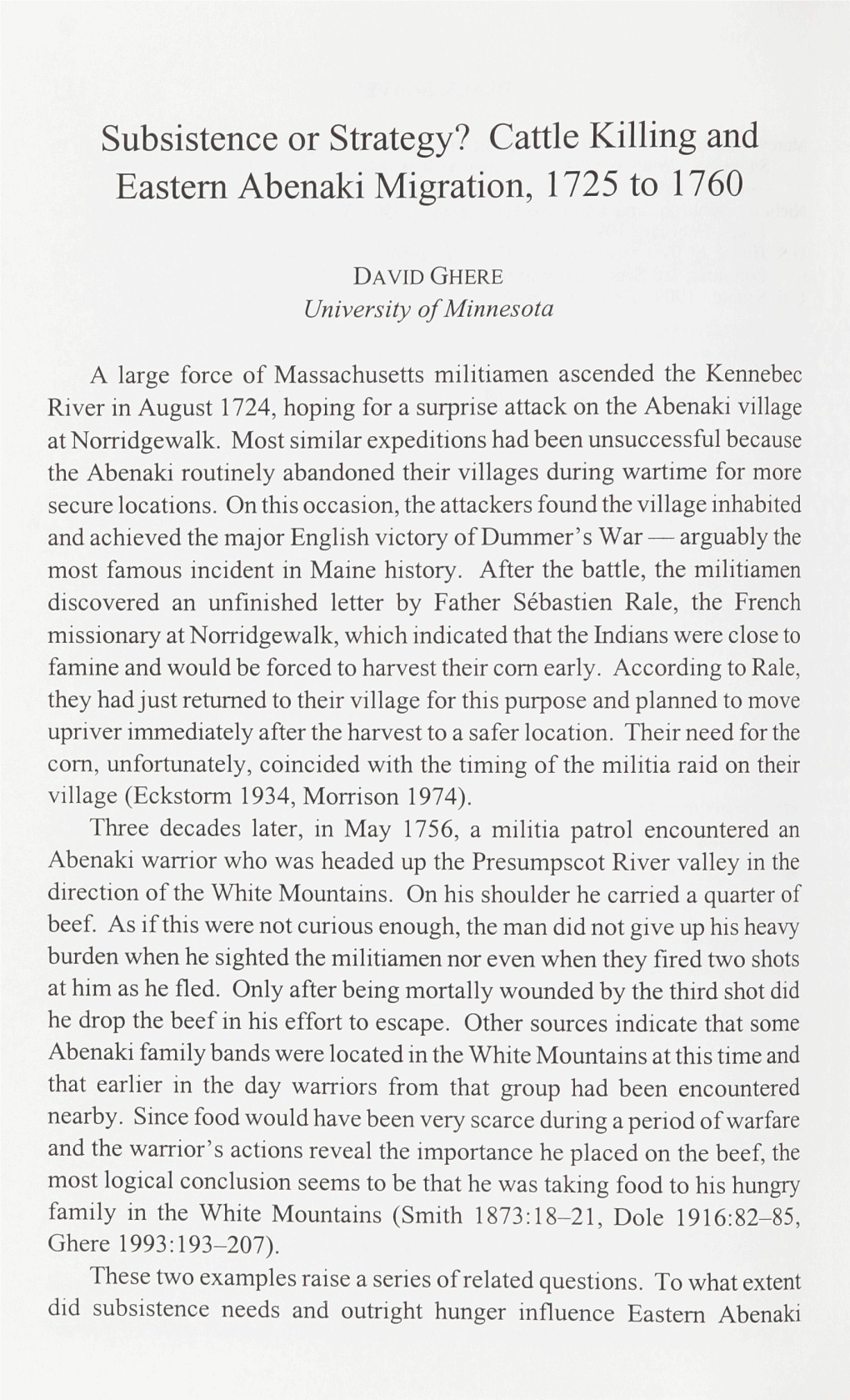 Cattle Killing and Eastern Abenaki Migration, 1725 to 1760