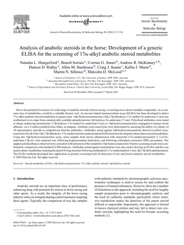 Analysis of Anabolic Steroids in the Horse: Development of a Generic ELISA for the Screening of 17␣-Alkyl Anabolic Steroid Metabolites