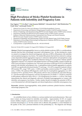 High Prevalence of Sticky Platelet Syndrome in Patients with Infertility and Pregnancy Loss