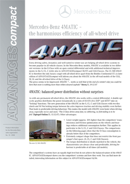 Pact Mercedes-Benz 4MATIC – the Harmonious Efficiencyofall-Wheel Drive Harmonious the Tailed, Interesting Information on This Subject in ADVANTAGES IC