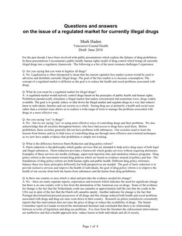 Questions and Answers on the Issue of a Regulated Market for Currently Illegal Drugs