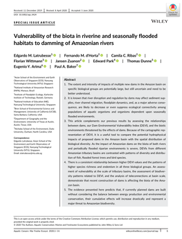 Vulnerability of the Biota in Riverine and Seasonally Flooded Habitats to Damming of Amazonian Rivers