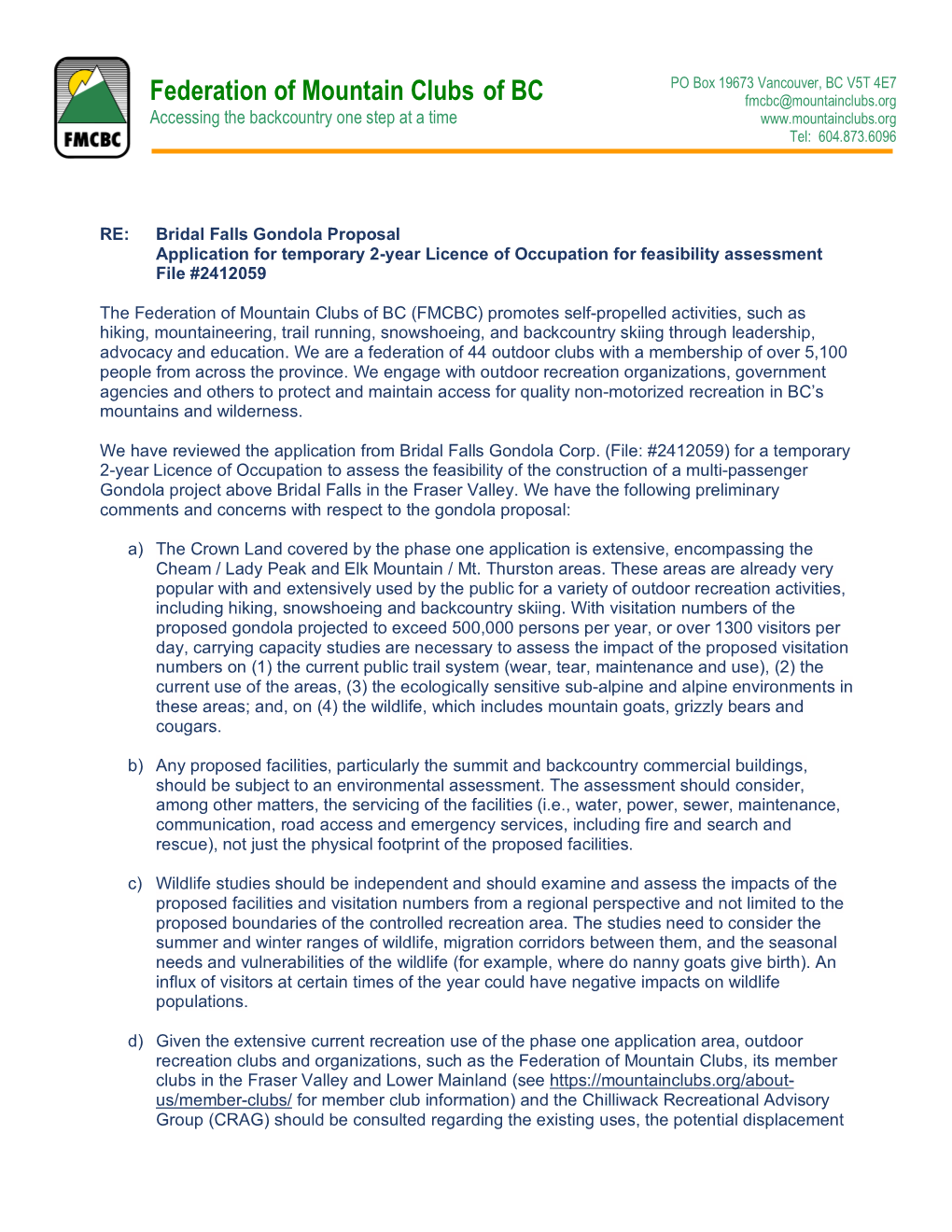 Bridal Falls Gondola Proposal File