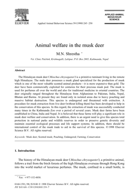 Animal Welfare in the Musk Deer