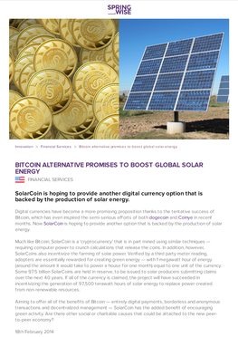 Bitcoin Alternative Promises to Boost Global Solar Energy