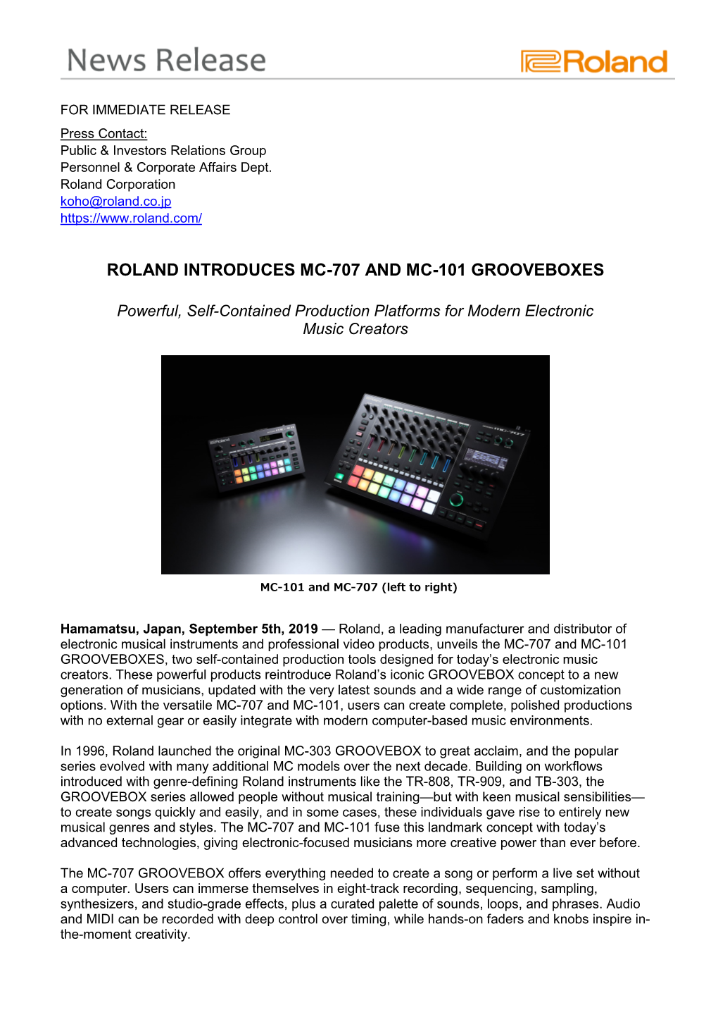Roland Introduces Mc-707 and Mc-101 Grooveboxes