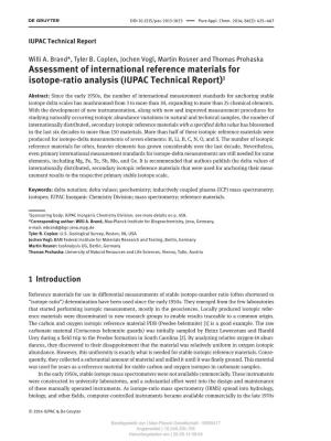 Assessment of International Reference Materials for Isotope-Ratio Analysis (IUPAC Technical Report)1