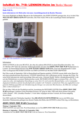 Infomail Nr. 718: LENNON-Helm Im Beatles Museum
