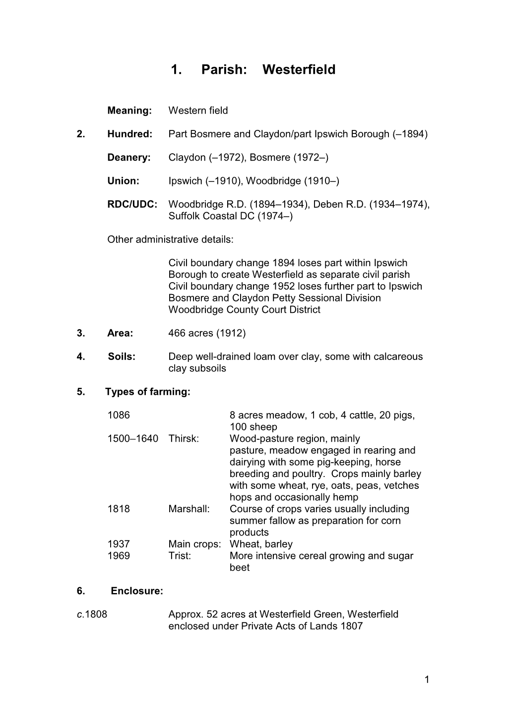 1. Parish: Westerfield