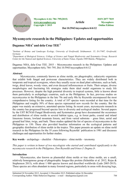 Myxomycete Research in the Philippines: Updates and Opportunities