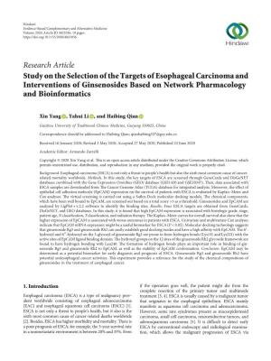 Study on the Selection of the Targets of Esophageal Carcinoma and Interventions of Ginsenosides Based on Network Pharmacology and Bioinformatics