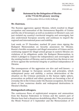 Statement by the Delegation of Ukraine at the 774-Th FSC Plenary Meeting (10 December 2014 at 10.00, Hofburg)