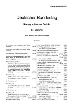 Deutscher Bundestag Stenographischer Bericht 67. Sitzung
