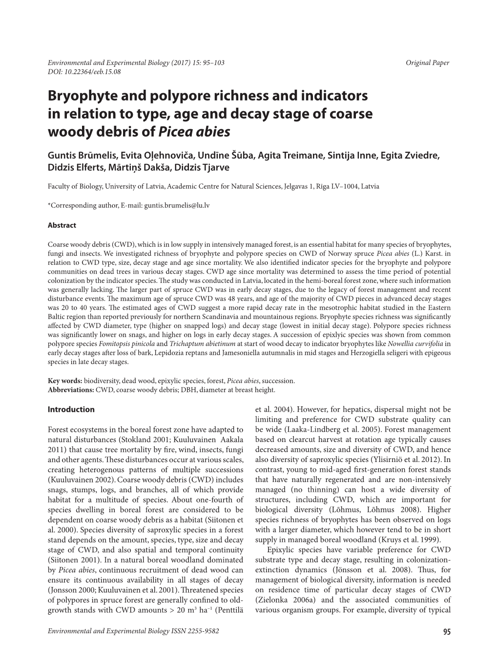 Bryophyte and Polypore Richness and Indicators in Relation to Type, Age and Decay Stage of Coarse Woody Debris of Picea Abies