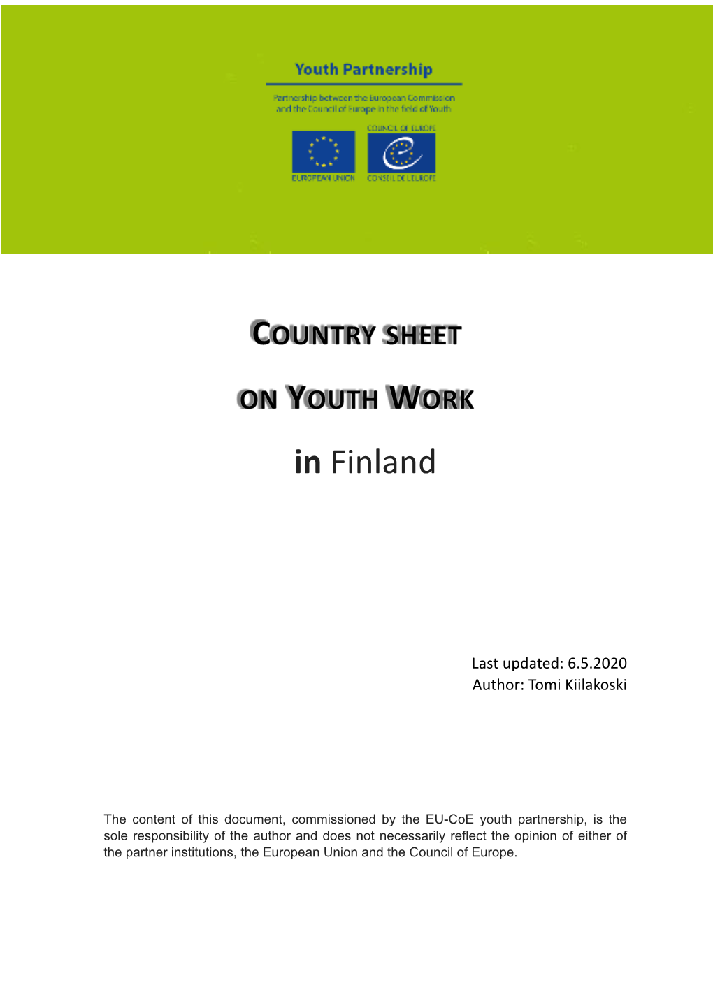 Country Sheet on Youth Work in Finland