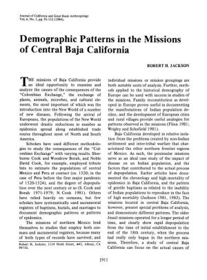 Demographic Patterns in the Missions of Central Baja California