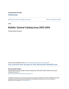 Bulletin: General Catalog Issue 2003-2004