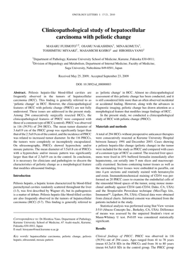 Clinicopathological Study of Hepatocellular Carcinoma with Peliotic Change