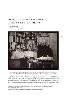 Anna Lācis and Bernhard Reich: Life and Love in the Theatre Līga Ulberte Latvian Academy of Culture