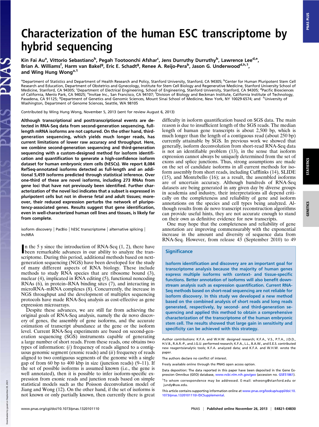 Characterization of the Human ESC Transcriptome by Hybrid Sequencing