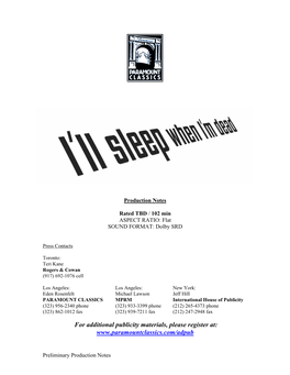 To Download the Production Notes As a Pdf File