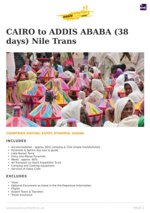 CAIRO to ADDIS ABABA (38 Days) Nile Trans
