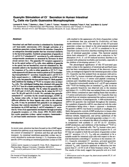Guanylin Stimulation of Cl- Secretion in Human Intestinal T84 Cells Via Cyclic Guanosine Monophosphate