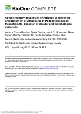 Complementary Description of Africoseius Lativentris and Placement of Africoseius in Podocinidae (Acari, Mesostigmata) Based on Molecular and Morphological Evidences