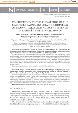 Contribution to the Knowledge of the Caddisfly Fauna (Insecta: Trichoptera) of Leqinat Lakes and Adjacent Streams in Bjeshkët E Nemuna (Kosovo)