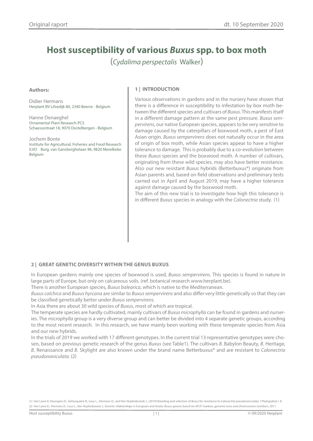 Host Susceptibility of Various Buxus Spp. to Box Moth (Cydalima Perspectalis Walker)