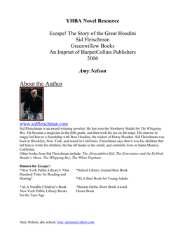 The Story of the Great Houdini Sid Fleischman Greenwillow Books an Imprint of Harpercollins Publishers 2006