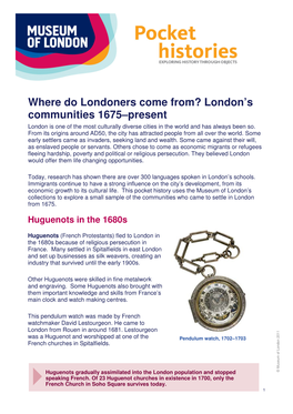 Where Do Londoners Come From? London's Communities 1675–Present
