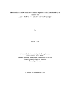 Muslim Pakistani-Canadian Women's Experiences in Canadian