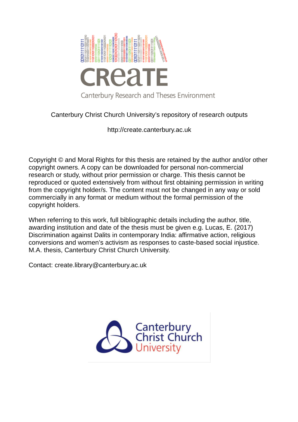 Canterbury Christ Church University's Repository of Research Outputs Http