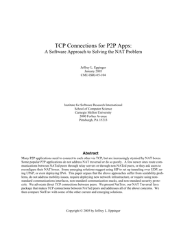 TCP Connections for P2P Apps: a Software Approach to Solving the NAT Problem