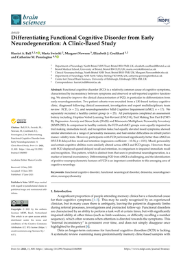 Differentiating Functional Cognitive Disorder from Early Neurodegeneration: a Clinic-Based Study