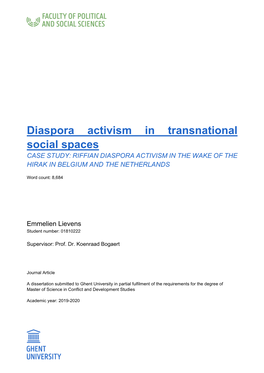 Diaspora Activism in Transnational Social Spaces CASE STUDY: RIFFIAN DIASPORA ACTIVISM in the WAKE of the HIRAK in BELGIUM and the NETHERLANDS